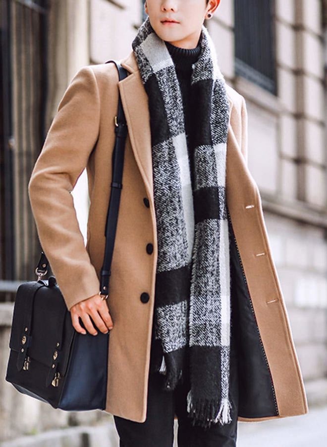 Springrain Men's Wool Blend Pea Coat Notched Collar Single Breasted Overcoat Warm Winter Trench Coat(Khaki-XS) - Image 2