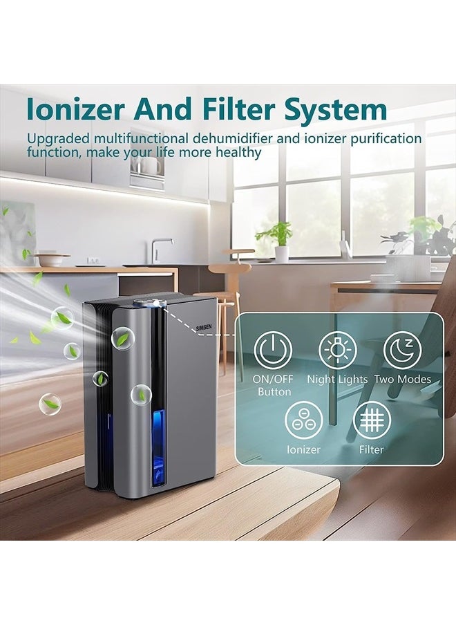 Simsen - SIMSEN 95oz Dehumidifiers for Home, 800 sq ft Quiet Dehumidifier with Reusable Filter and Ionizer, Small Dehumidifier with Drain Hose, Dehumidifiers for Bedroom Bathroom Basements Closet RV - Image 1