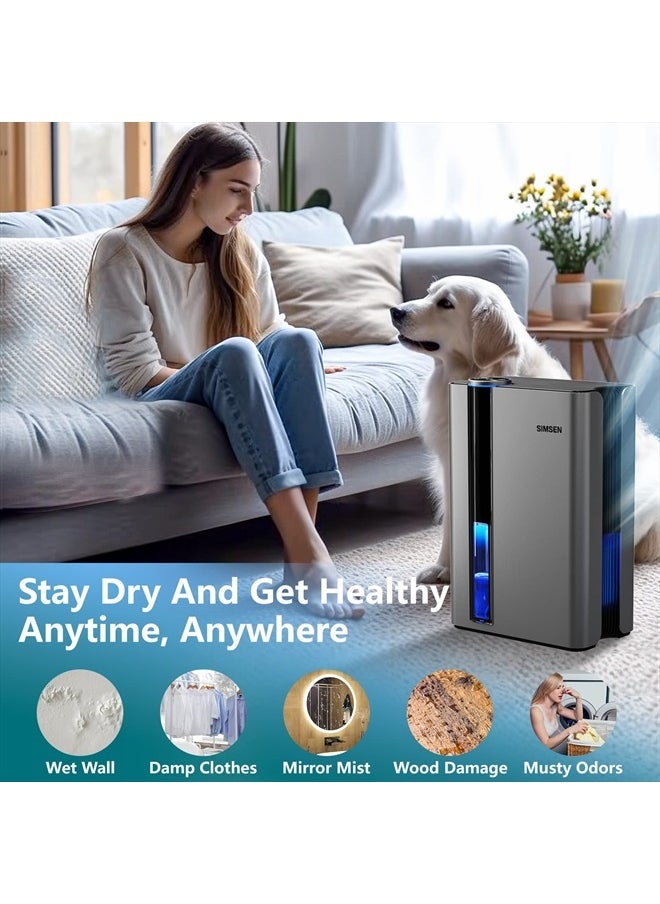 Simsen - SIMSEN 95oz Dehumidifiers for Home, 800 sq ft Quiet Dehumidifier with Reusable Filter and Ionizer, Small Dehumidifier with Drain Hose, Dehumidifiers for Bedroom Bathroom Basements Closet RV - Image 1