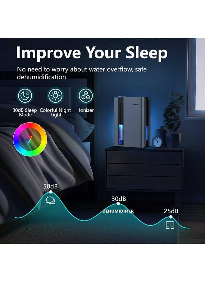 Simsen - SIMSEN 95oz Dehumidifiers for Home, 800 sq ft Quiet Dehumidifier with Reusable Filter and Ionizer, Small Dehumidifier with Drain Hose, Dehumidifiers for Bedroom Bathroom Basements Closet RV - Image 1