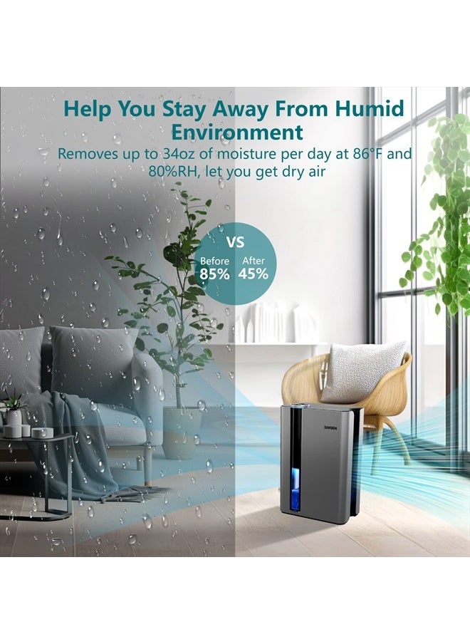 Simsen - SIMSEN 95oz Dehumidifiers for Home, 800 sq ft Quiet Dehumidifier with Reusable Filter and Ionizer, Small Dehumidifier with Drain Hose, Dehumidifiers for Bedroom Bathroom Basements Closet RV - Image 1