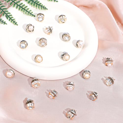 Ajcotahm 40 Pcs Button Covers, No Sew Shirt Brooch Buttons Rhinestone and Pearl Brooch Pins for Women Decorative Safety Buttons for Clothing Blouse Sweater Shawl Coat - Image 4