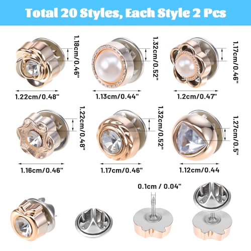 Ajcotahm 40 Pcs Button Covers, No Sew Shirt Brooch Buttons Rhinestone and Pearl Brooch Pins for Women Decorative Safety Buttons for Clothing Blouse Sweater Shawl Coat - Image 2