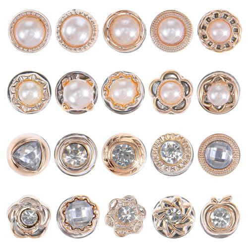 Ajcotahm 40 Pcs Button Covers, No Sew Shirt Brooch Buttons Rhinestone and Pearl Brooch Pins for Women Decorative Safety Buttons for Clothing Blouse Sweater Shawl Coat - Image 1