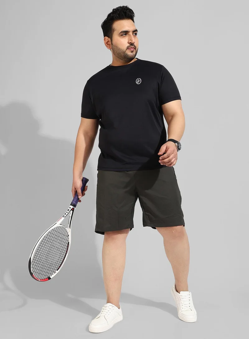 Instafab Plus Men's Solid Black Regular Fit Activewear T-Shirt