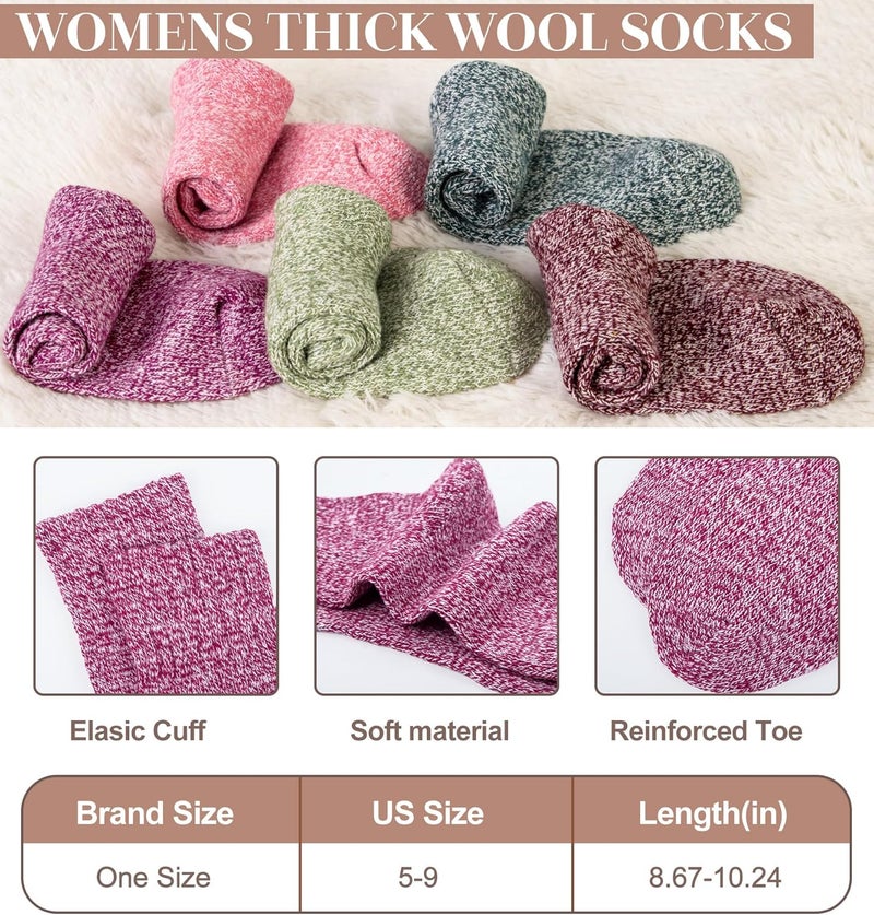 YSense Womens Wool Socks, Winter Boot Socks Stocking Stuffers Gifts for Women Men Warm Crew for Hiking - Image 2