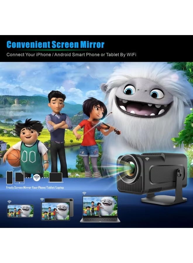 TIGER HY320 Mini Smart Portable Projector – Native 1080P Full HD with 4K Video Support – Ultra-Bright 10000 Lumens for Crisp Viewing – Android 11.0 OS with WiFi 6 & Bluetooth 5.0 – Auto Keystone Correction, 180° Adjustable Design – Compact EU Plug Home Theater & Travel Projector  - Image 2