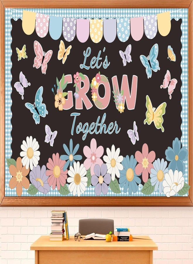 Polaxium Spring Bulletin Board Set Spring Classroom Decorations Let’s Grow Together Inspirational Bulletin Board Flower Cutouts for Home School Office Chalkboard Whiteboard Wall Window Door Decor Supplies - Image 1