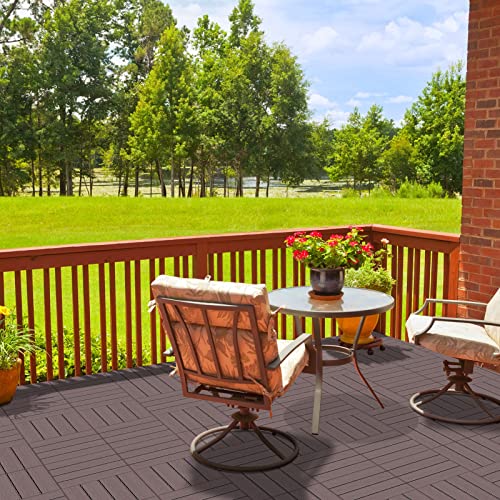 Goovilla Plastic Interlocking Deck Tiles 9 Pack Balcony Flooring 12x12 Waterproof Outdoor Flooring All Weather Use Patio Floor Decking Tiles for Porch Poolside Backyard Concrete Dark Brown - Image 3