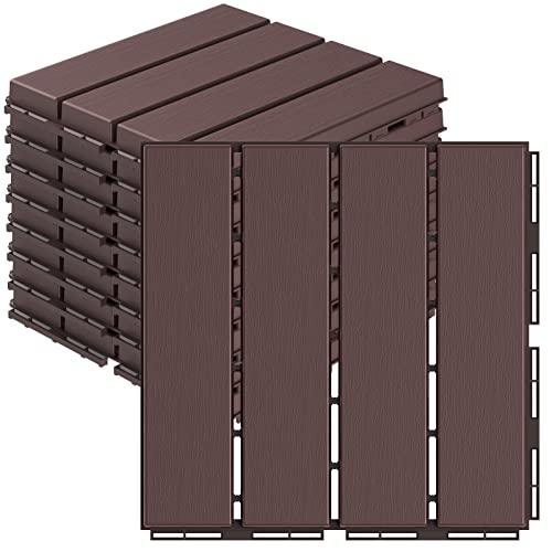 Goovilla Plastic Interlocking Deck Tiles 9 Pack Balcony Flooring 12x12 Waterproof Outdoor Flooring All Weather Use Patio Floor Decking Tiles for Porch Poolside Backyard Concrete Dark Brown - Image 1