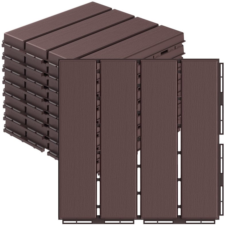 Goovilla Plastic Interlocking Deck Tiles 9 Pack Balcony Flooring 12x12 Waterproof Outdoor Flooring All Weather Use Patio Floor Decking Tiles for Porch Poolside Backyard Concrete Dark Brown - Image 2