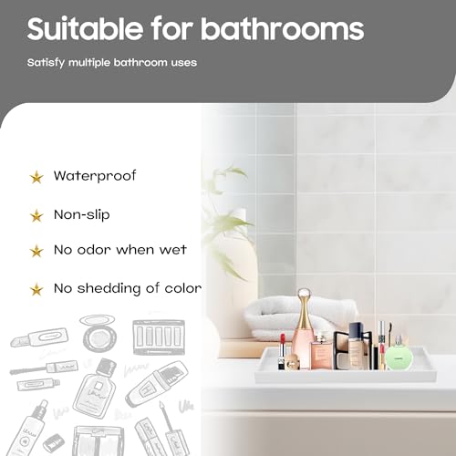 Mriluvy Vanity and Bathroom Tray, 15" ABS Countertop Organizer,Waterproof Vanity Tray for Toilet Tank,Perfume,Soap,Keys,Bathroom Accessories,Kitchen and Bath Trays,Non Slip Small Trays,White - Image 2