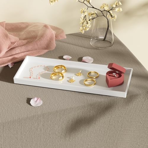 Mriluvy Vanity and Bathroom Tray, 15" ABS Countertop Organizer,Waterproof Vanity Tray for Toilet Tank,Perfume,Soap,Keys,Bathroom Accessories,Kitchen and Bath Trays,Non Slip Small Trays,White - Image 5