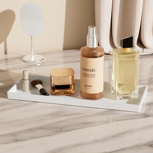 Mriluvy Vanity and Bathroom Tray, 15" ABS Countertop Organizer,Waterproof Vanity Tray for Toilet Tank,Perfume,Soap,Keys,Bathroom Accessories,Kitchen and Bath Trays,Non Slip Small Trays,White - Image 4