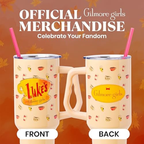 Silver Buffalo Gilmore Girls Luke's Diner Stainless Steel Tumbler with Handle and Straw, Fits in Standard Cup Holder, 40 Ounces - Image 5