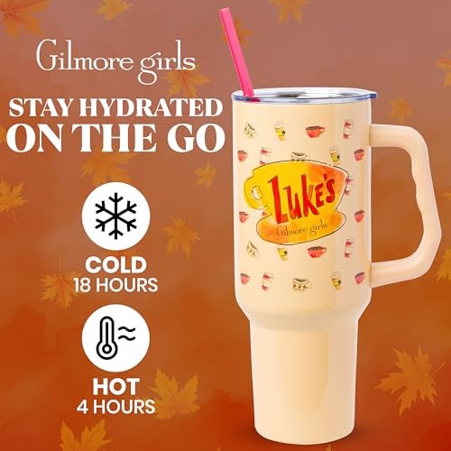 Silver Buffalo Gilmore Girls Luke's Diner Stainless Steel Tumbler with Handle and Straw, Fits in Standard Cup Holder, 40 Ounces - Image 2