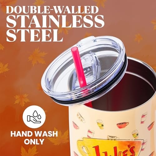 Silver Buffalo Gilmore Girls Luke's Diner Stainless Steel Tumbler with Handle and Straw, Fits in Standard Cup Holder, 40 Ounces - Image 4
