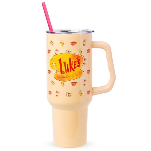Silver Buffalo Gilmore Girls Luke's Diner Stainless Steel Tumbler with Handle and Straw, Fits in Standard Cup Holder, 40 Ounces - Image 1