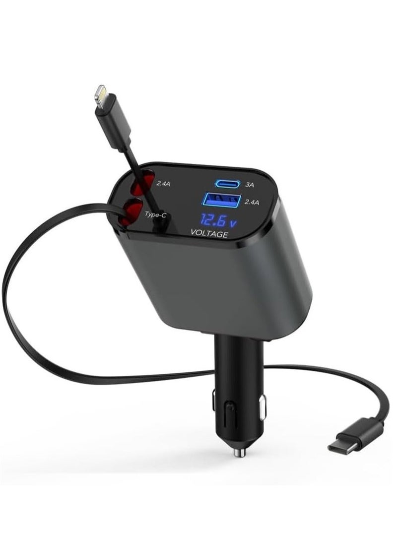 Raxoom 60W Retractable Car Charger Compatible with iPhone15/14/13/12/11,Fast Car Power Adapter PD20W /Type-C 40W,Car USB Fast Phone Charger - Image 1