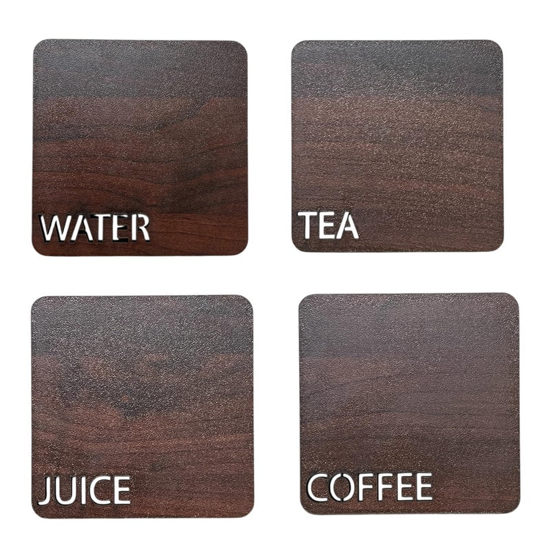 Nishomes Wooden Serving Tray with 4 Coasters, Dark Brown, Tea Coffee Juice Water Engraved Design, Rectangle Shape with Handles - Image 4