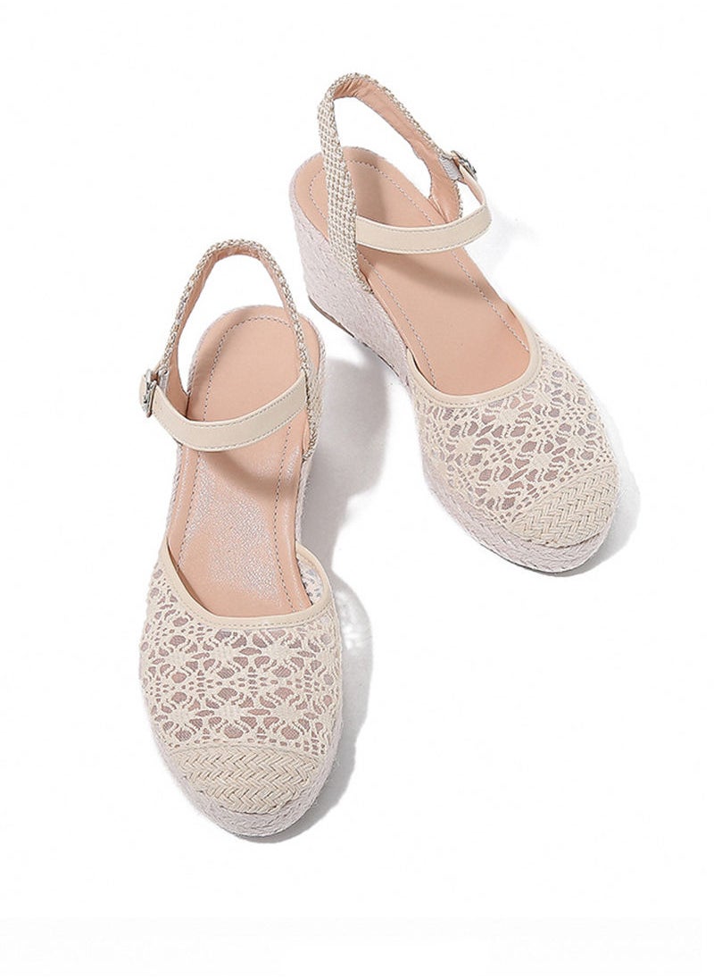 Sharpdo - Women's Espadrille Wedge Sandals Lace Braided Ankle Strap Closed Cap Toe Cutout Chunky Platform Sandal - Image 1