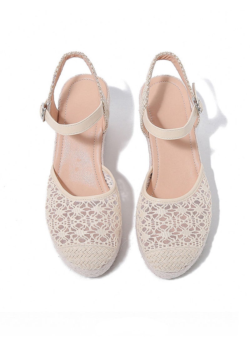 Sharpdo - Women's Espadrille Wedge Sandals Lace Braided Ankle Strap Closed Cap Toe Cutout Chunky Platform Sandal - Image 1