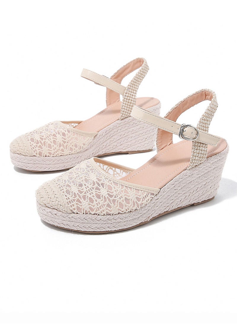 Sharpdo - Women's Espadrille Wedge Sandals Lace Braided Ankle Strap Closed Cap Toe Cutout Chunky Platform Sandal - Image 1