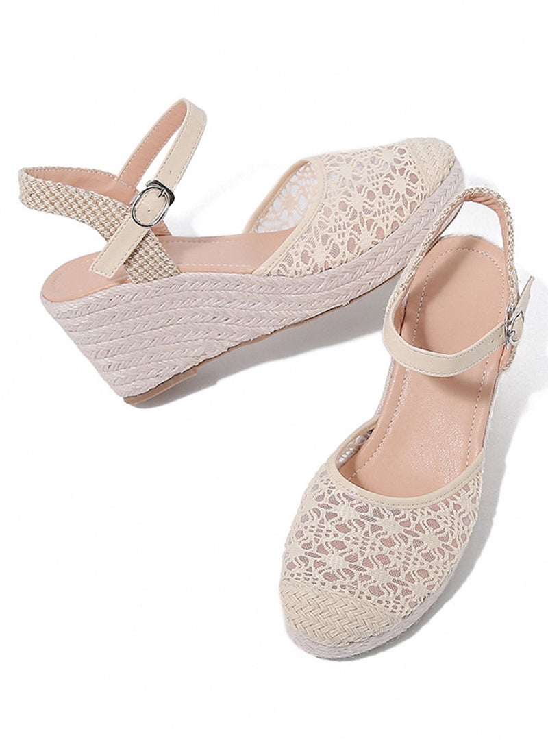 Sharpdo - Women's Espadrille Wedge Sandals Lace Braided Ankle Strap Closed Cap Toe Cutout Chunky Platform Sandal - Image 1