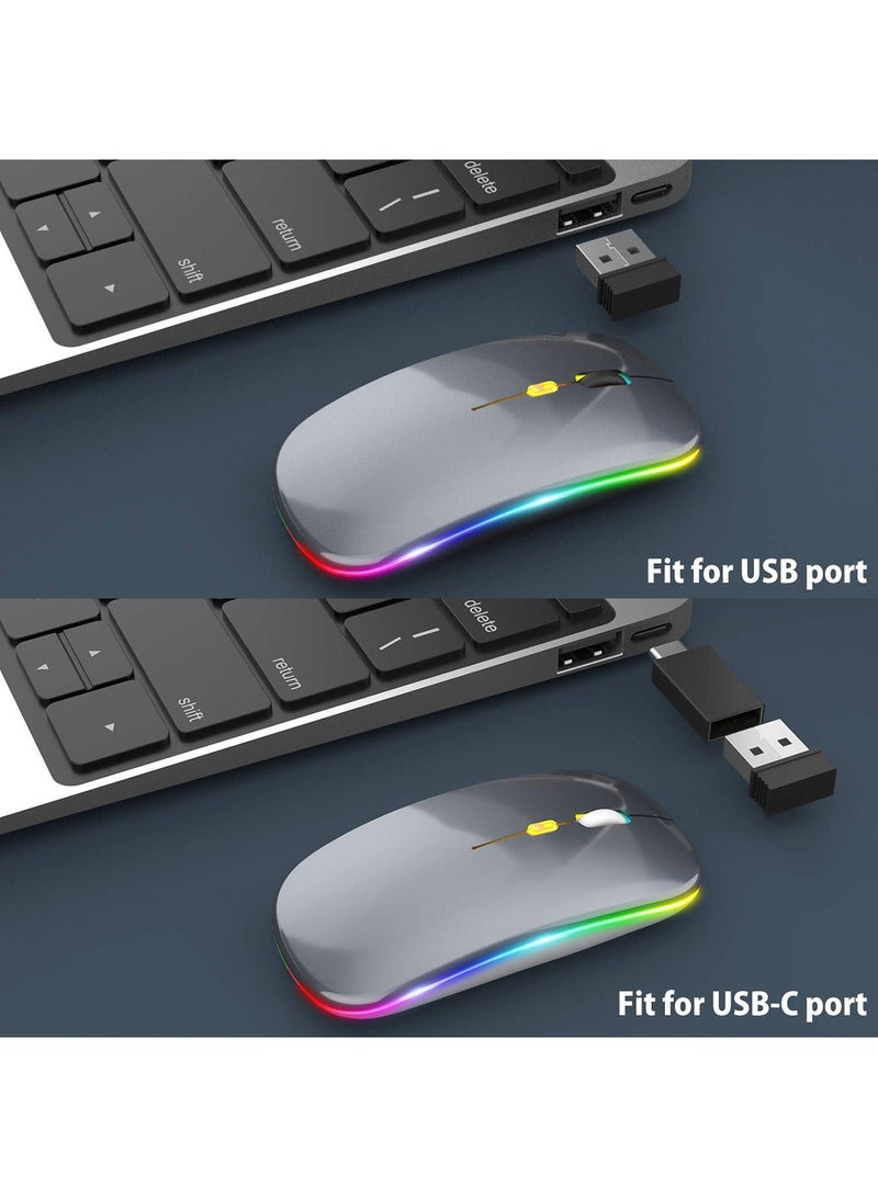 LED Ultra-Thin Wireless Mouse Rechargeable Slim Silent Mouse 2.4G Portable Mobile Optical Office Mouse with USB & Type-c Receiver for Notebook, PC, Laptop, Computer, Desktop - Image 3