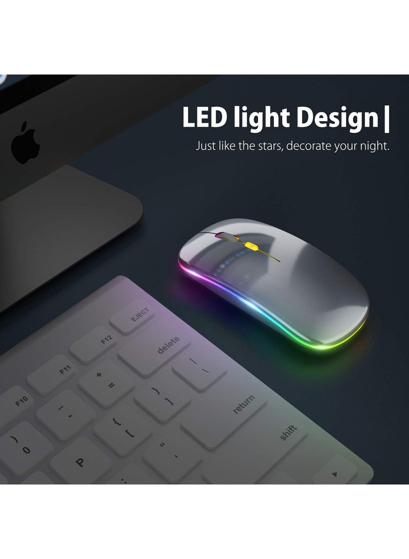 LED Ultra-Thin Wireless Mouse Rechargeable Slim Silent Mouse 2.4G Portable Mobile Optical Office Mouse with USB & Type-c Receiver for Notebook, PC, Laptop, Computer, Desktop - Image 2