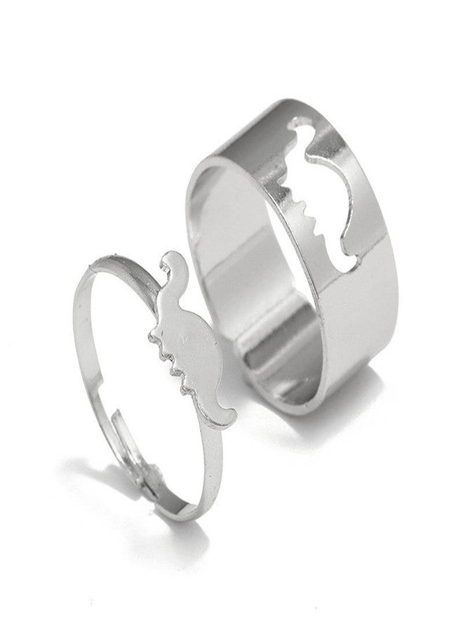 Kicomvi 2Pcs Dinosaur Rings Pinky Promise Matching Dinosaur Couple Ring Glod Plated Dainty Rings Set for Women Jewelry-sliver - Image 1