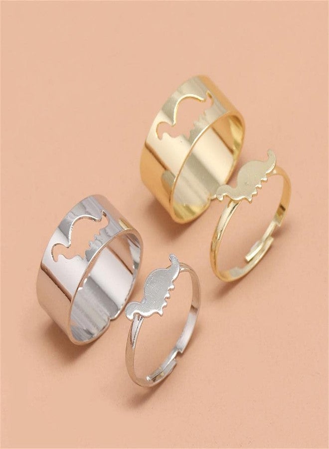 Kicomvi 2Pcs Dinosaur Rings Pinky Promise Matching Dinosaur Couple Ring Glod Plated Dainty Rings Set for Women Jewelry-sliver - Image 2