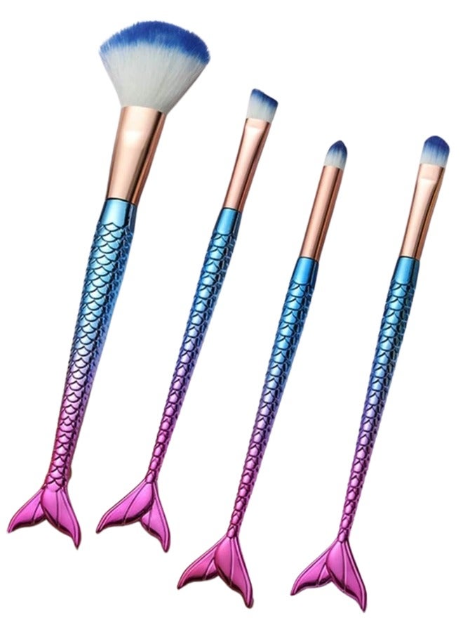 Makeup Brushes Set 4Pcs – Mermaid Fish Premium Synthetic Makeup Brushes for Foundation, Face Contour, Blending, Powder, Blush & Concealer – Soft, Durable, Professional Cosmetic Brush Kit for Women - Image 1