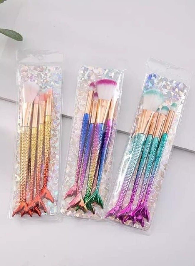 Makeup Brushes Set 4Pcs – Mermaid Fish Premium Synthetic Makeup Brushes for Foundation, Face Contour, Blending, Powder, Blush & Concealer – Soft, Durable, Professional Cosmetic Brush Kit for Women - Image 4