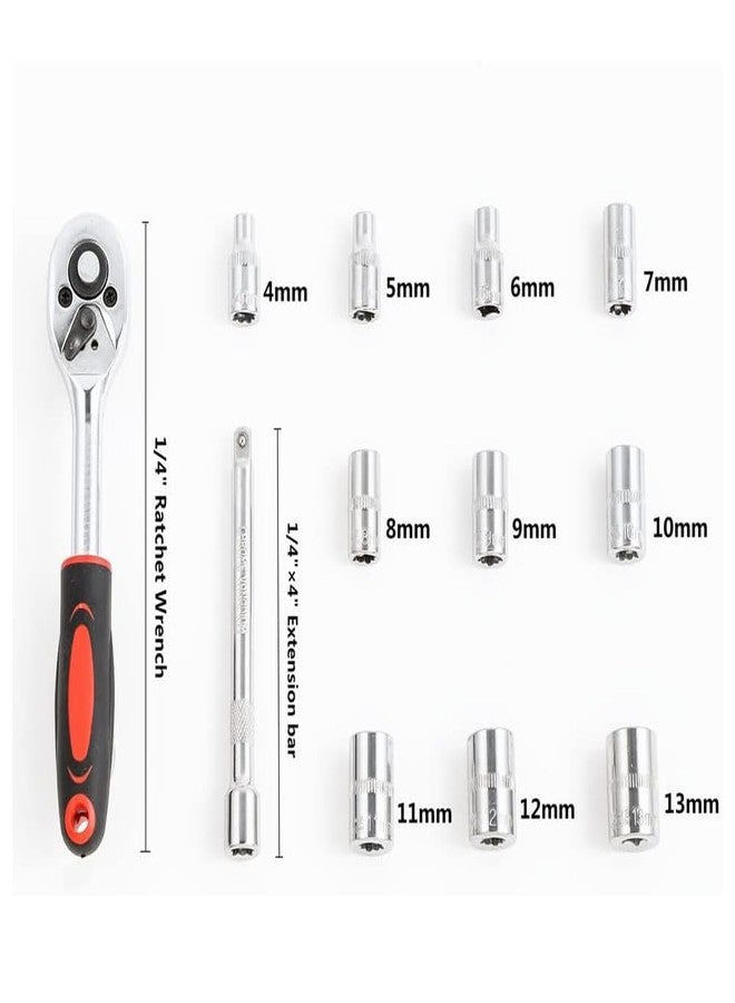 MLD 12 pcs Socket Set, 2 Way Quick Release Ratchet Spanner Tool Kit Set & 1/4 Chrome Vanadium Steel Socket Tool kit, Fixed Square end and Hex end DPKS-1802 (Material Plastic and Steel,Multicolor) - Image 2