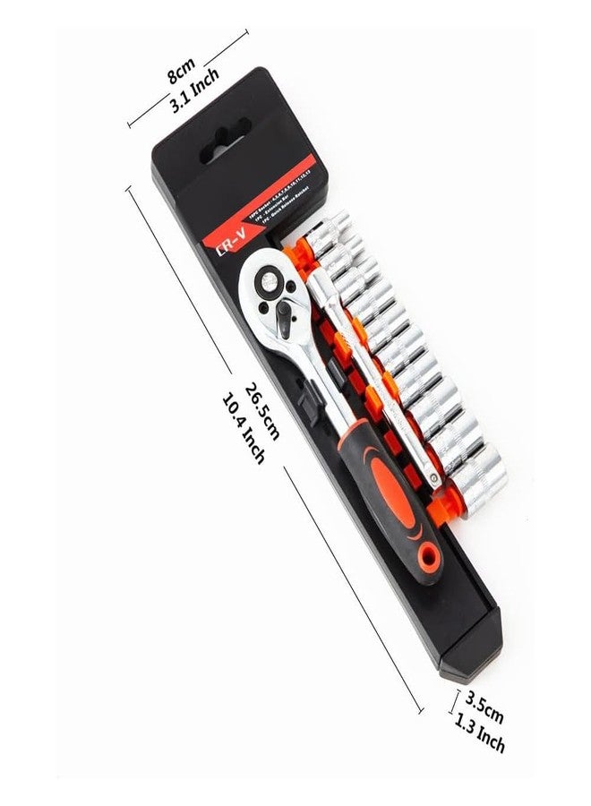 MLD 12 pcs Socket Set, 2 Way Quick Release Ratchet Spanner Tool Kit Set & 1/4 Chrome Vanadium Steel Socket Tool kit, Fixed Square end and Hex end DPKS-1802 (Material Plastic and Steel,Multicolor) - Image 3