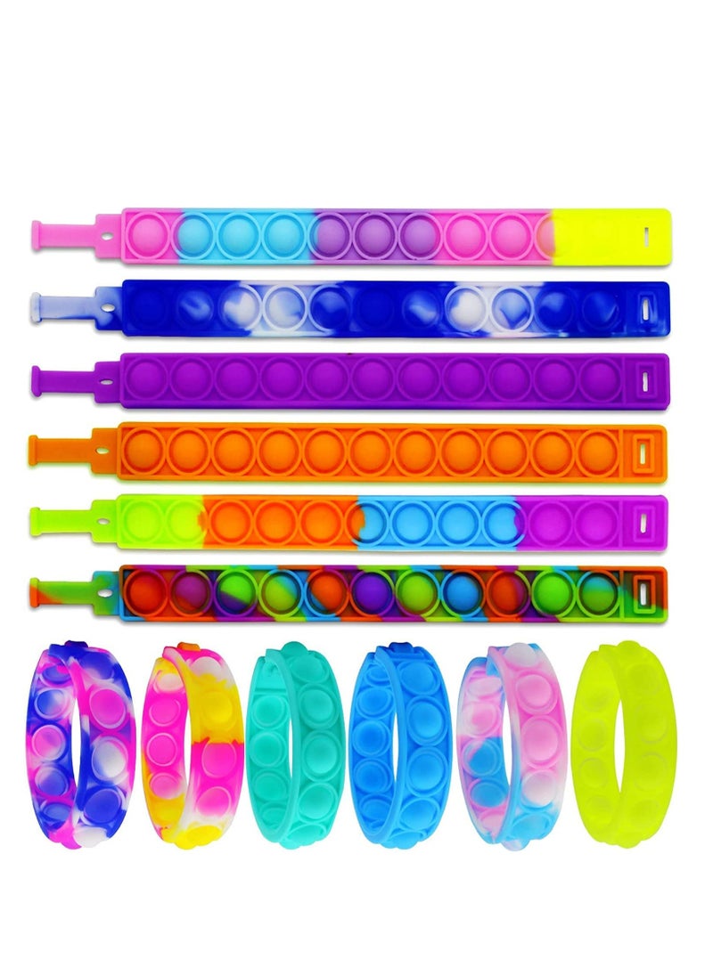 ومدي 12 قطعة من لعبة Push Pop Fidget Toys للأطفال وومدي متينة وقابلة للتعديل مع سوار معصم للأطفال ، لعبة حسية من السيليكون لتخفيف الضغط على الإصبع هدية للحفلات هدية التوحد  - Image 1