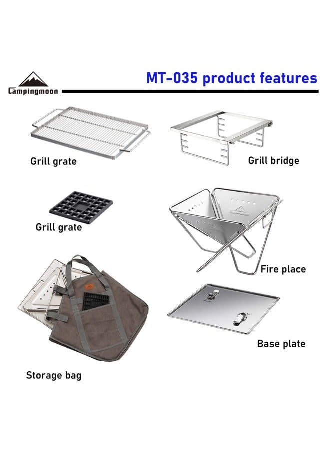 camping moon MT-035 Portable Wood Burning Grill and Fire Pit Stainless Steel 14 x 15.35 Inch with Carrying Bag - Image 5
