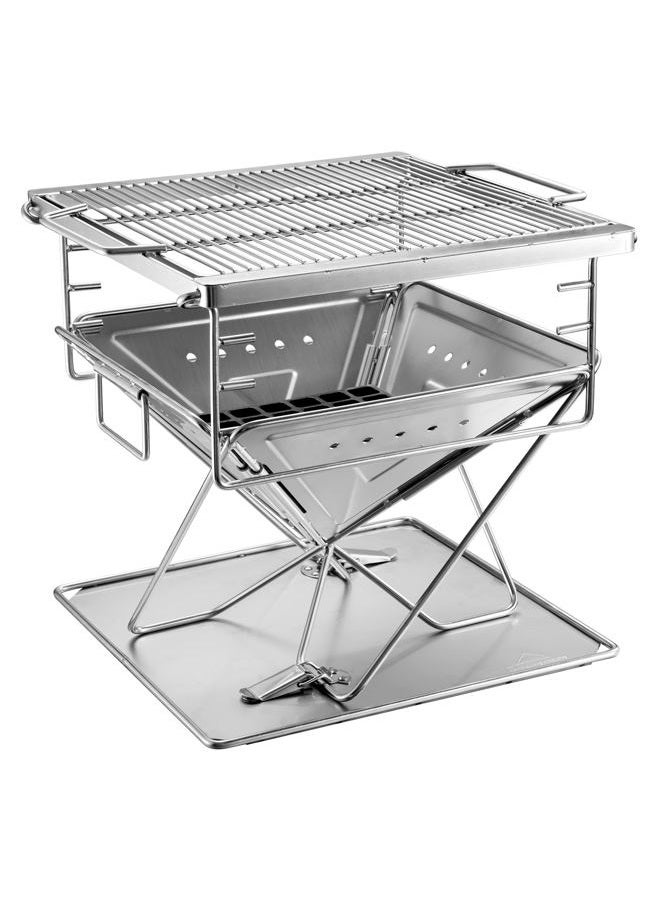 camping moon MT-035 Portable Wood Burning Grill and Fire Pit Stainless Steel 14 x 15.35 Inch with Carrying Bag - Image 1