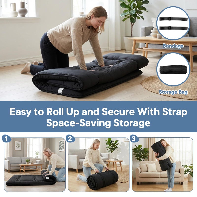 DUMOS Japanese Floor Mattress Twin Size 4-Inch, Futon Mattress Foldable with Removable Washable Cover, Portable Roll Up Tatami Mat for Kids Room, Dorm, Sleepovers and Solo Sleeper, Black - Image 4