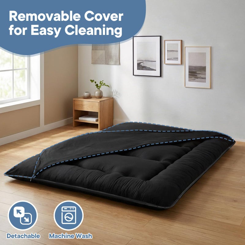DUMOS Japanese Floor Mattress Twin Size 4-Inch, Futon Mattress Foldable with Removable Washable Cover, Portable Roll Up Tatami Mat for Kids Room, Dorm, Sleepovers and Solo Sleeper, Black - Image 5