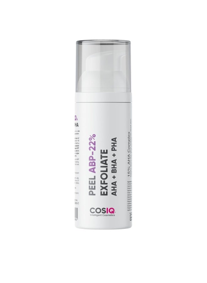 CosIQ Cos-IQ peel ABP  22 % ,15% AHA + 2% BHA + 5% PHA Peeling Solution Serum for Glowing Skin, Smooth Texture & Pore Cleansing | 22% AHA BHA PHA Peel For Regular Exfoliating Peel | 30ml - Image 2