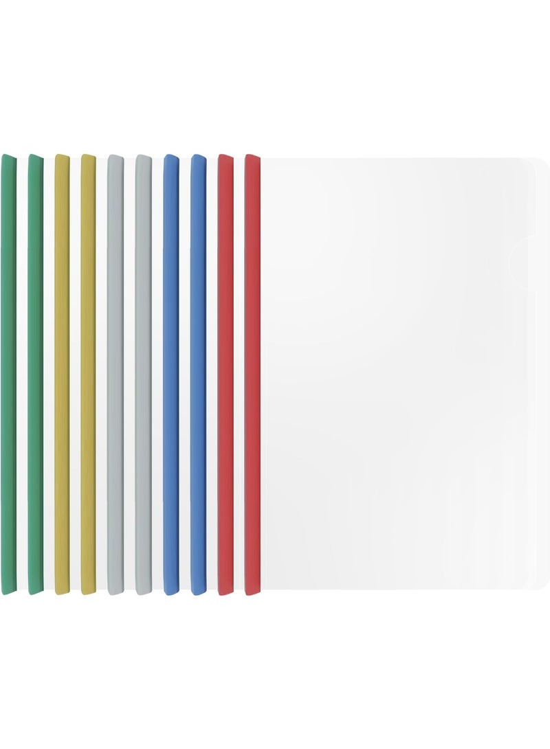 تشو داي مجموعة من 10 مجلدات تقارير مع غلاف شفاف وقضيب منزلق، أغلفة تقارير بحجم A4 وLetter، مجلد عرض تقديمي للأعمال المدرسية، يحمل 70 ورقة (لون عشوائي) - Image 1