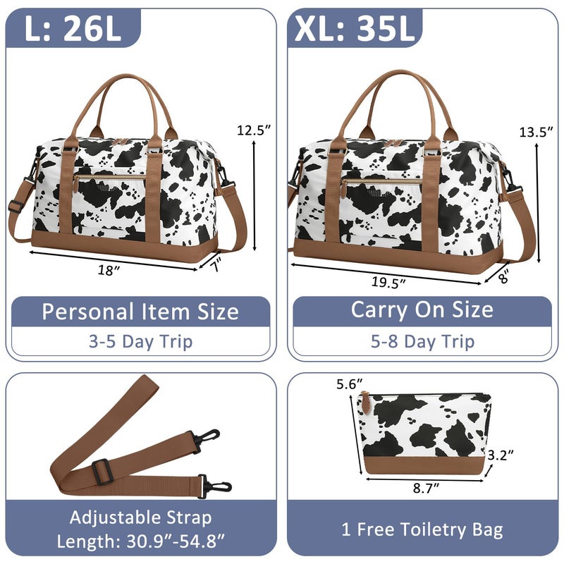 ELONGRIVER Travel Duffle Bag for Women, Weekender Bags, Hospital Bag for Labor Delivery, Lightweight Tote Duffel Overnight Bag with Luggage Sleeve, Airplane Travel Bags with Toiletry Bag, Large, Cow - Image 2