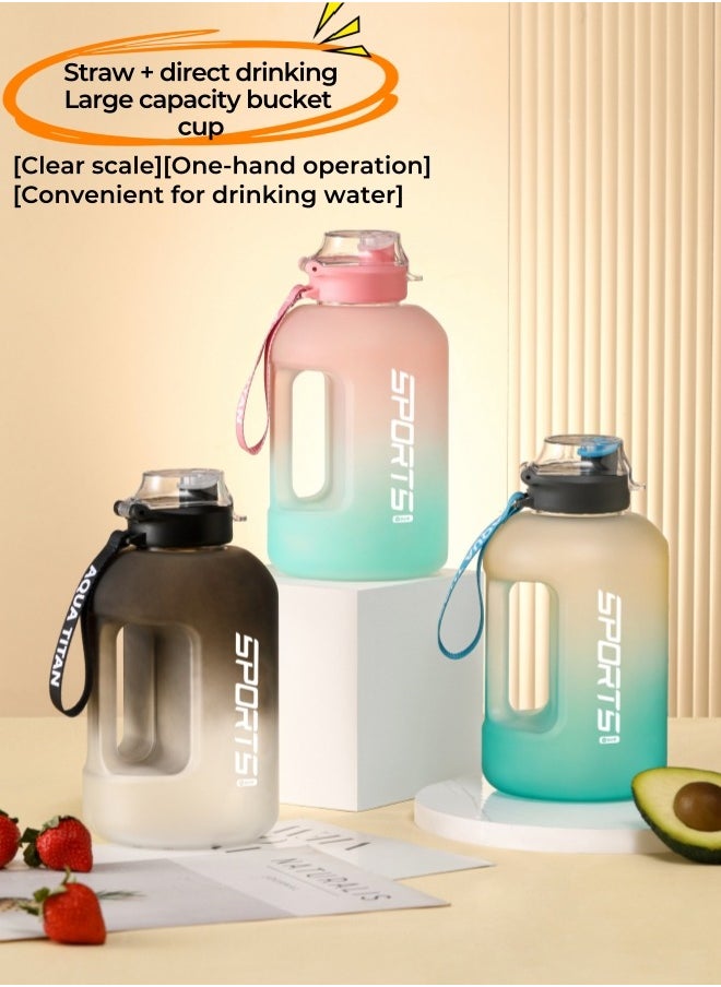 SPORT - Outdoor Sports Bottle Large Capacity Water Bottle With High Temperature Resistance Cleaning Cup brush + Anti-scalding Hand Pad + Lifting Rope - Orange Blue  1700ML 23*12*12CM - Image 1