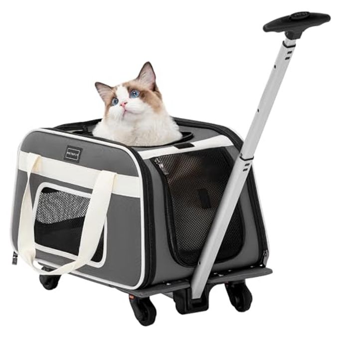 rayihni Airline Approved Cat Carrier With Wheels Designed For Small Dogs/Cats With Adjustable Safety Rope & Removable Wheels - Image 4