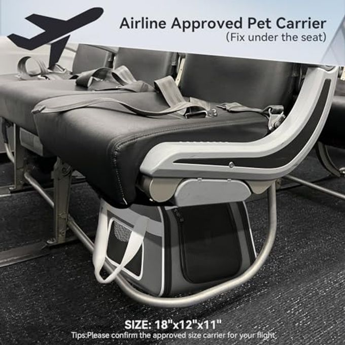 rayihni Airline Approved Cat Carrier With Wheels Designed For Small Dogs/Cats With Adjustable Safety Rope & Removable Wheels - Image 3