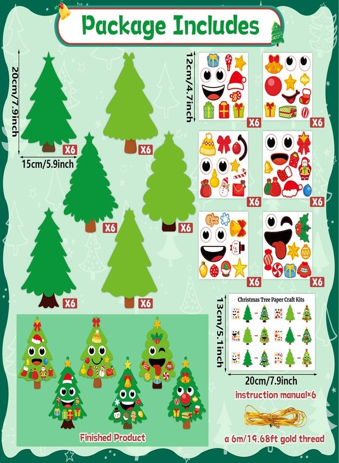Lonfliness 36 Sets Christmas Tree Craft Kits for Kids Xmas Tree Sticker Crafts Make Your Own Christmas Face Sticker DIY Hanging Ornaments Arts Crafts for DIY Home Sunday School Classroom Activity Decor - Image 2