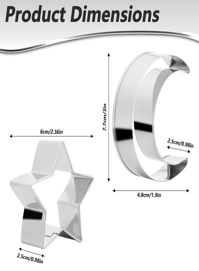 Macuezu 2 PCS Metal Cookie Cutters, Stainless Steel Deep Moon Star Cookie Cutter for Baking, Cute High Moon Cookies Cutter for Christmas Pastry Making, Fondant - Image 2