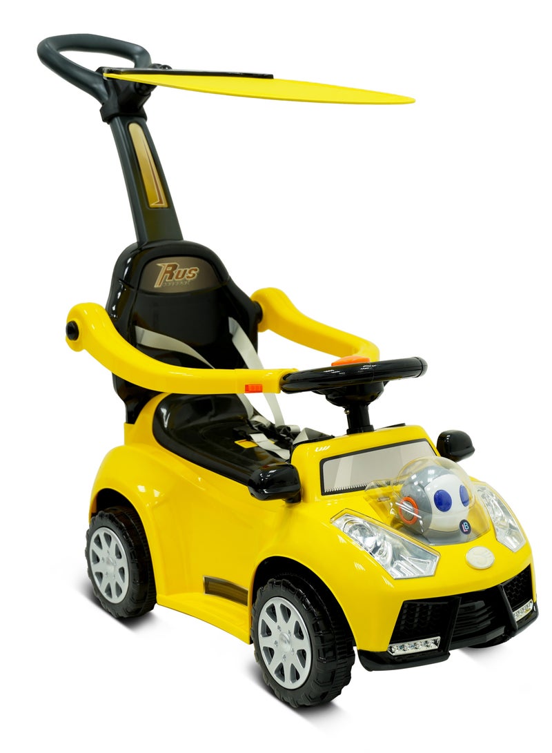 Lovely Baby Push Ride-On Car for Kids LB 7836HC with Music & Lights,Push handle bar & Sunshade Canopy, Safety Bracket – Ideal for Toddlers up to 3 Years - Yellow - Image 1